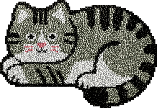 Shy Grey Cat Latch Hook Rug Kit