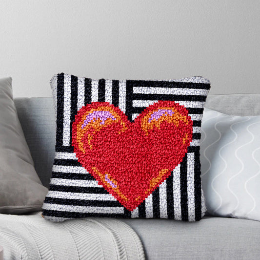 Striped Checkered Heart Latch Hook Pillow Kit for Adult, Beginner and Kid