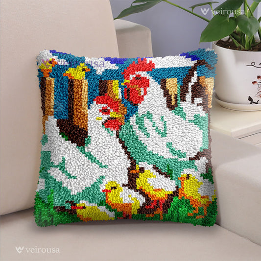 Chicken Family - Latch Hook Pillow Kit