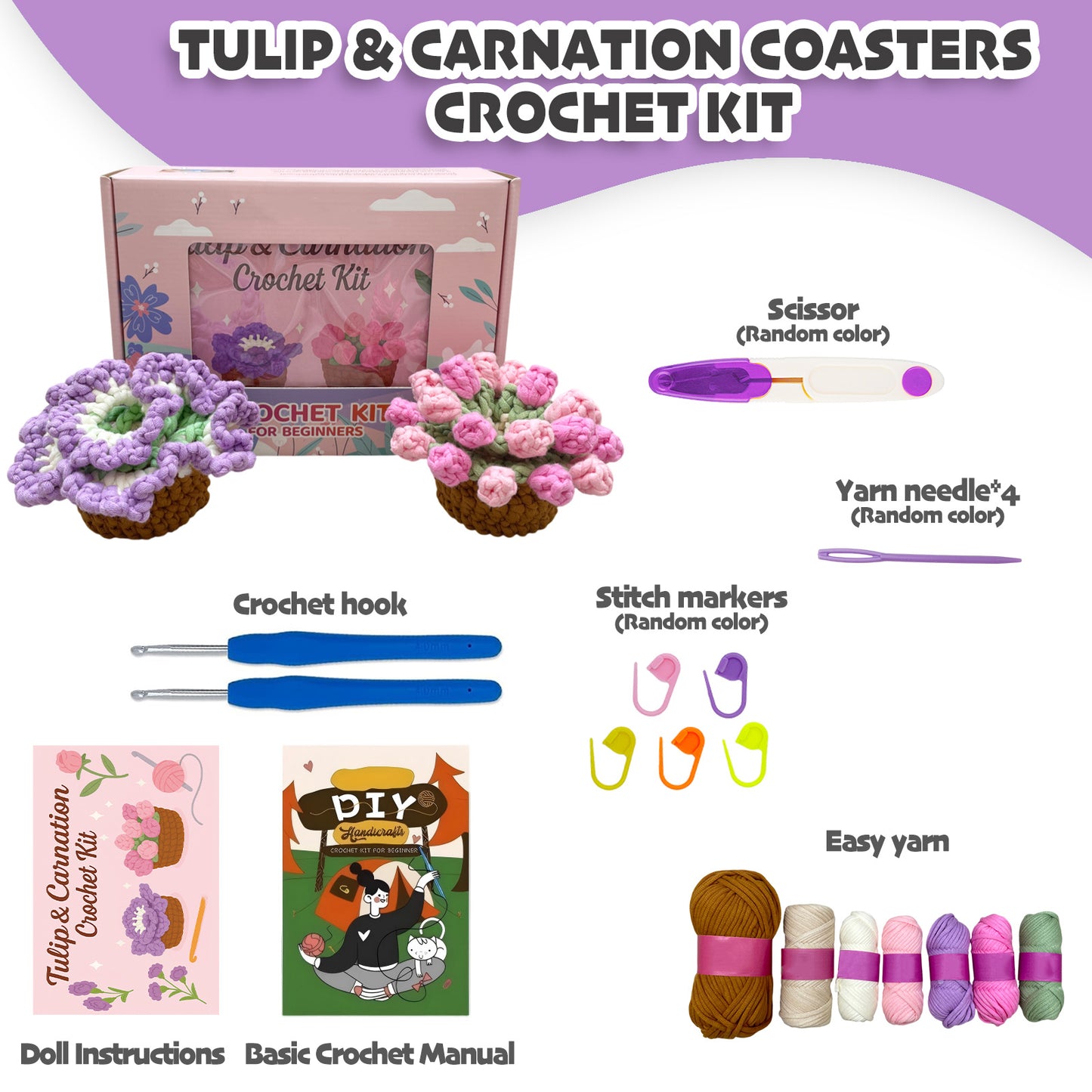 Tulip & Carnation Coasters Crochet Kit