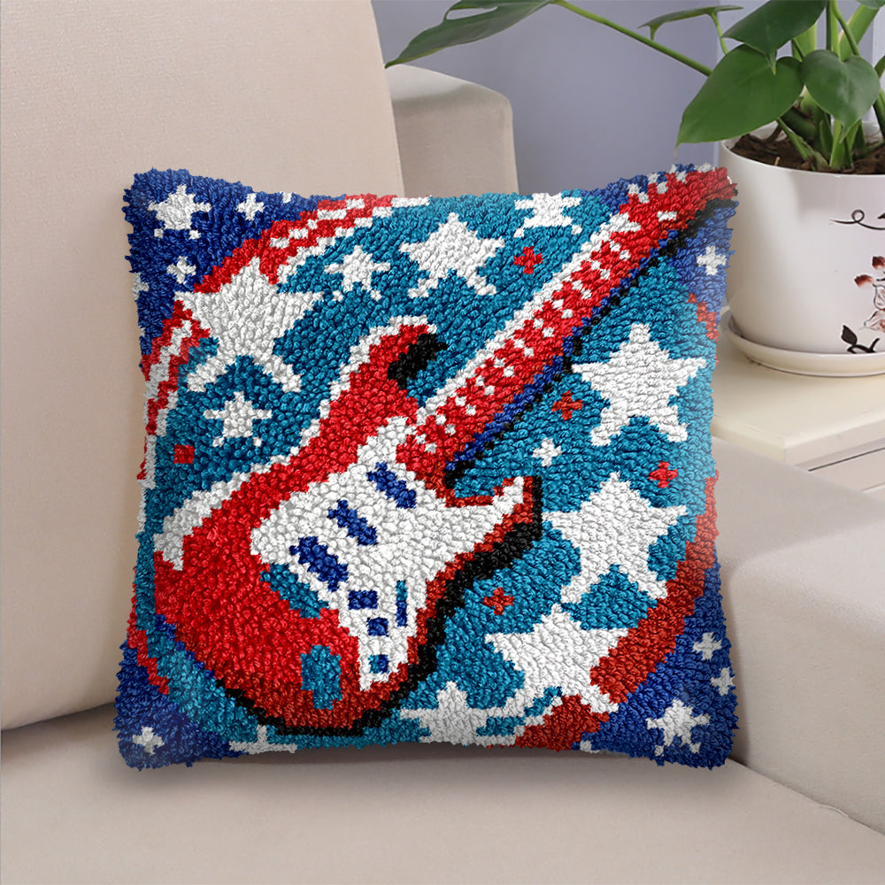 Guitar Pillowcase Latch Hook Kit for Adult, Beginner and Kid