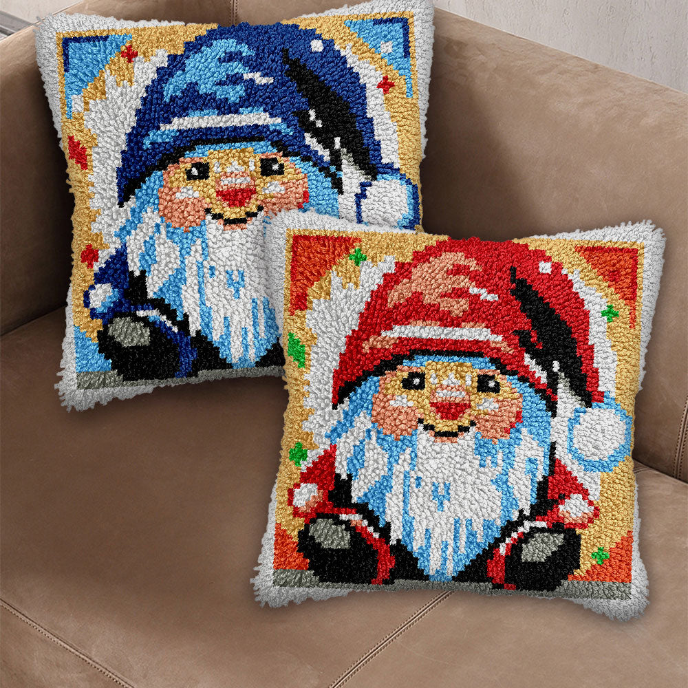 Cartoon Gnome Christmas Latch Hook Pillow Kit for Adult, Beginner and Kid