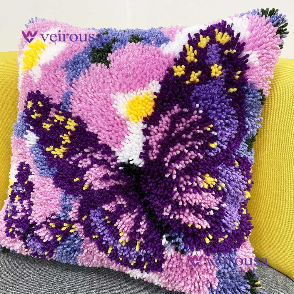 Butterfly and Flowers - Latch Hook Pillow Kit
