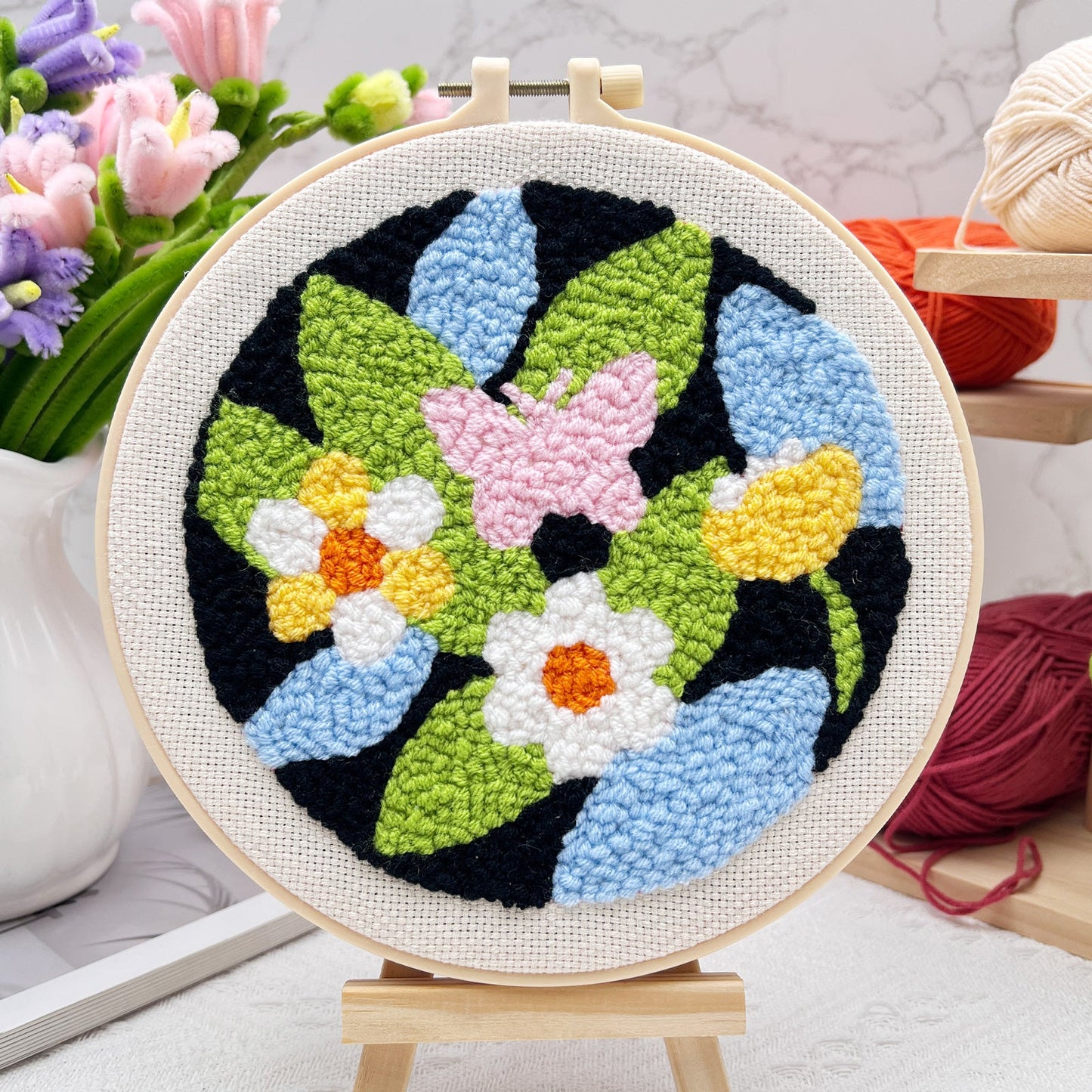 Retro Floral Punch Needle Kit for Beginners