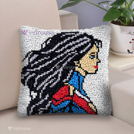 Superwoman-Mom Latch Hook Pillow Kit for Adult, Beginner and Kid