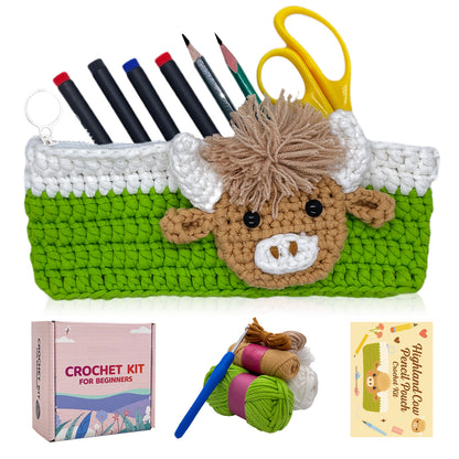 Highland Cow Pencil Pouch Crochet Kit