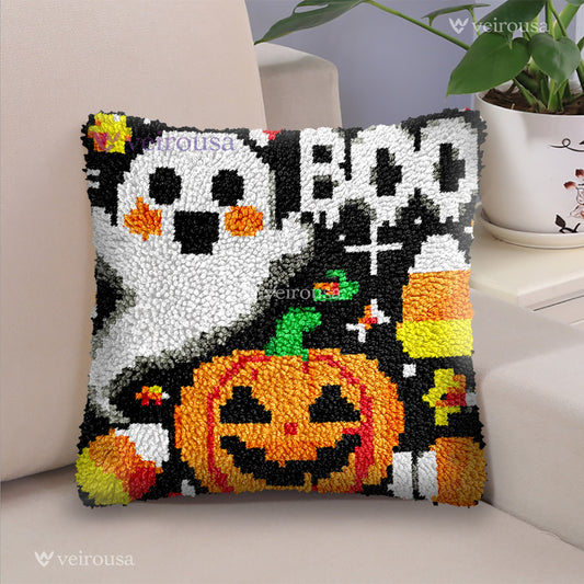Spooky Pumpkin Lights BOO - Latch Hook Pillow Kit