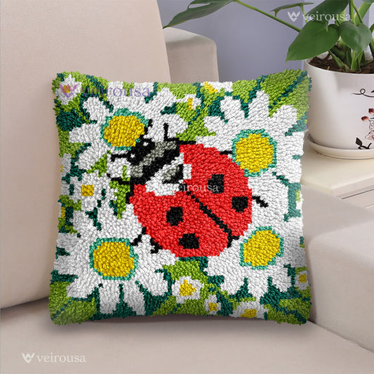 Ladybug Pillowcase Latch Hook Kits for Adult, Beginner and Kid
