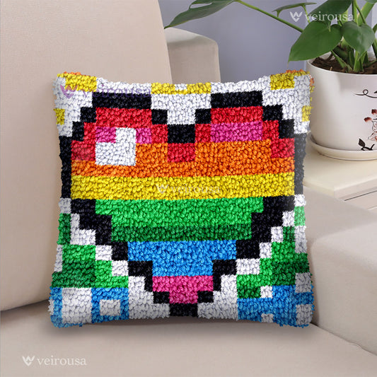 Colorful Love Heart - Latch Hook Pillow Kit