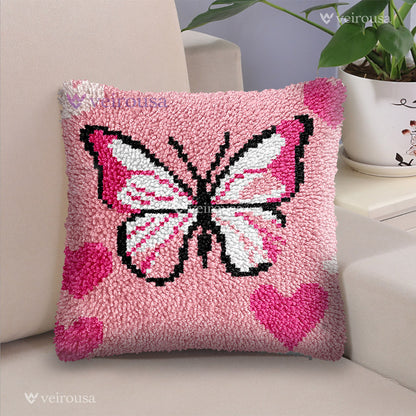 Pink Butterfly - Latch Hook Pillow Kit