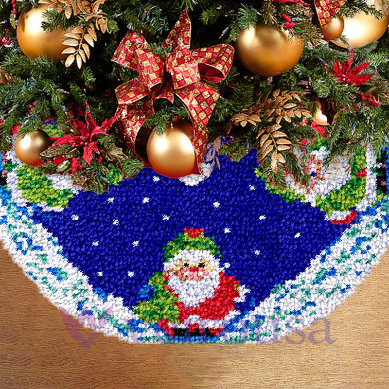 Cute Santa Christmas Tree Skirts Latch Hook Kit for Beginner