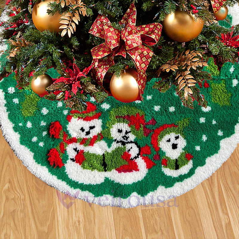 Three Snowmen Christmas Tree Skirts Latch Hook Kit for Beginner