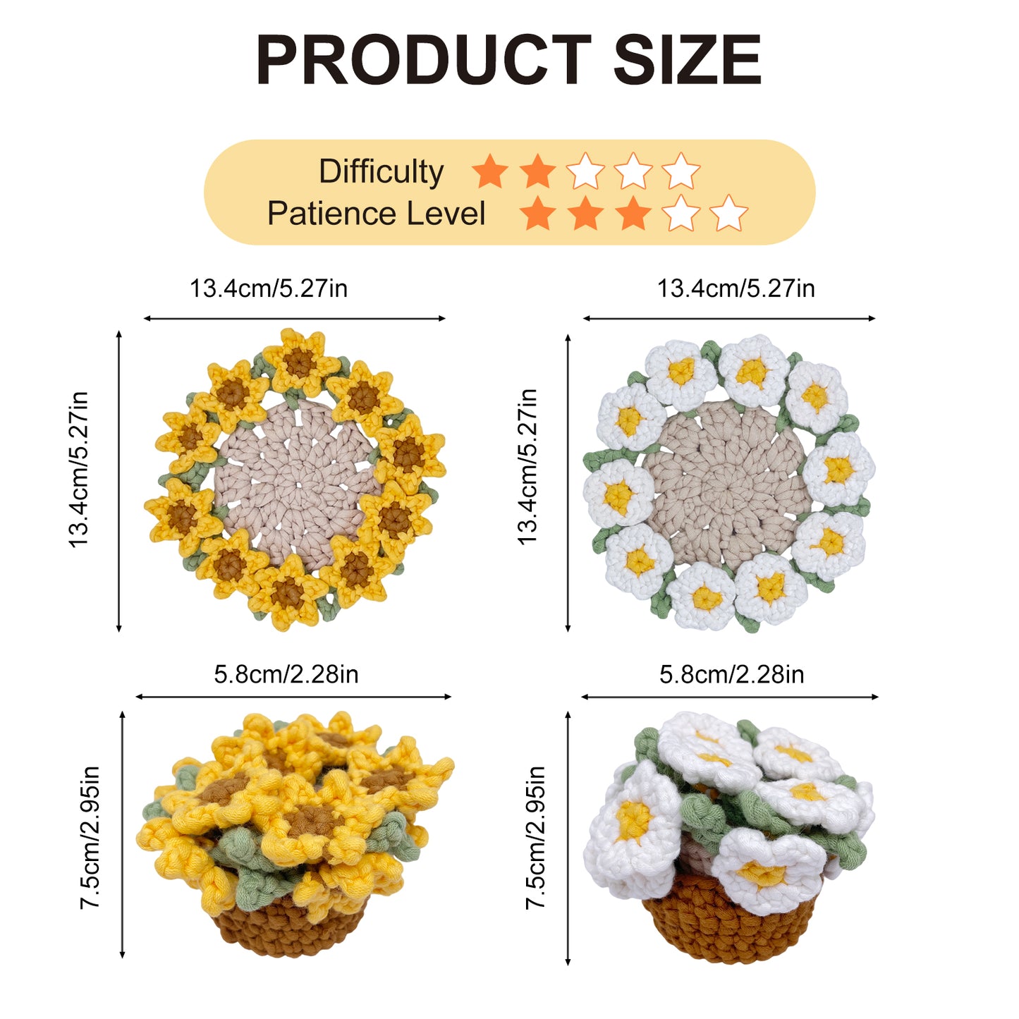 Sunflower & Daisy Coasters Crochet Kit