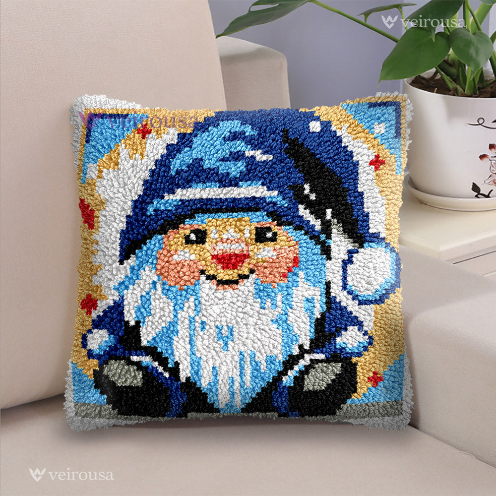 Cartoon Gnome Christmas Latch Hook Pillow Kit for Adult, Beginner and Kid