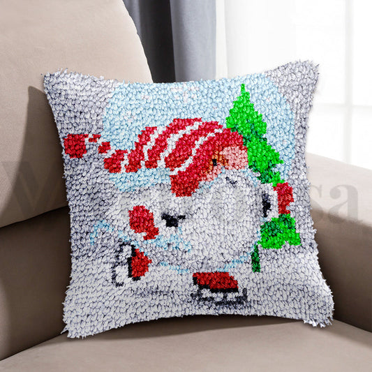 Kits de almohadas de ganchillo con gnomos navideños patinadores sobre hielo para adultos, principiantes y niños