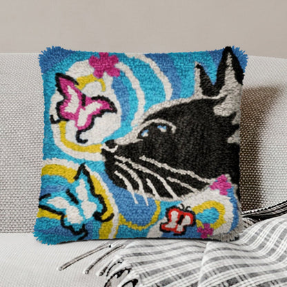Cat And Butterfly Pillowcase Latch Hook Kits for Adult, Beginner and Kid