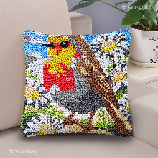 Robin on Daisies Pillowcase Latch Hook Kits for Adult, Adult, Beginner and Kid and Kid