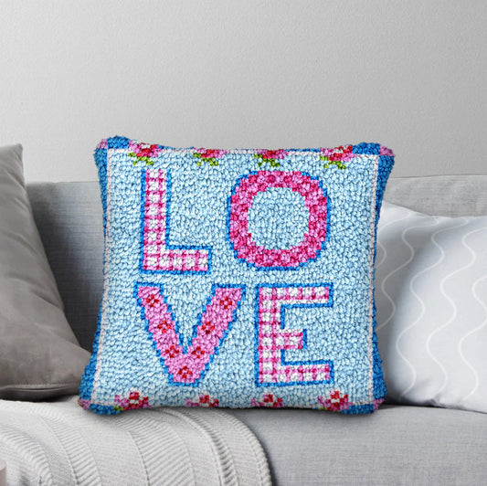 Blue Love Latch Hook Pillow Kit for Adult, Beginner and Kid