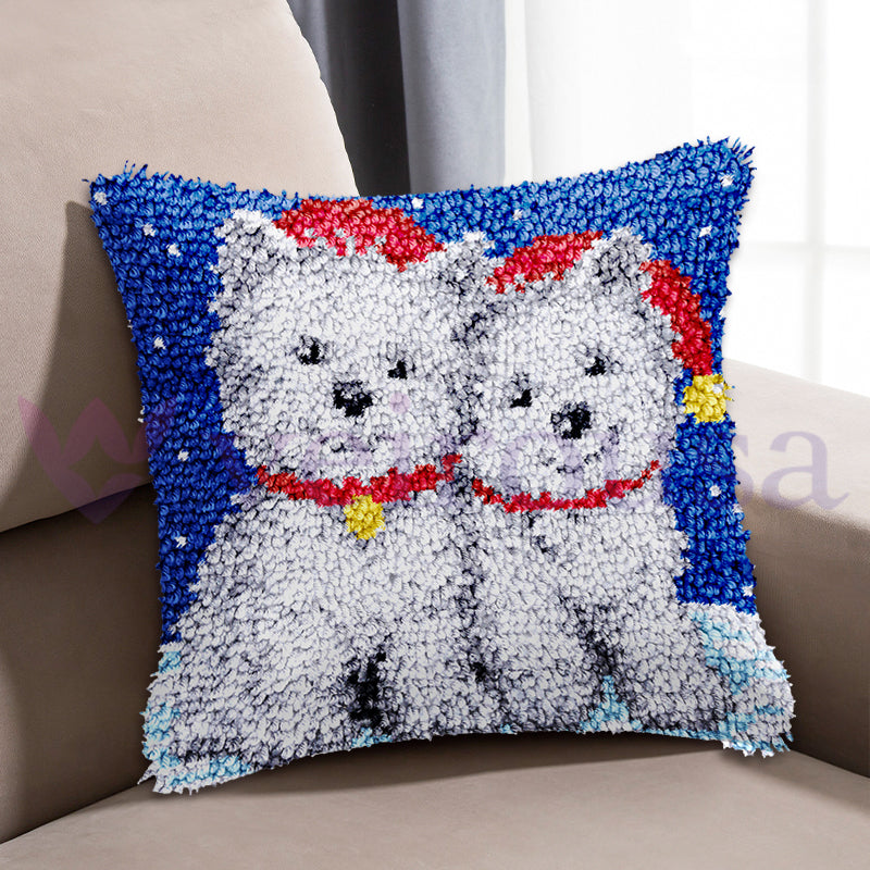 Kit de cierre de gancho para funda de almohada con diseño de perros navideños para adultos, principiantes y niños
