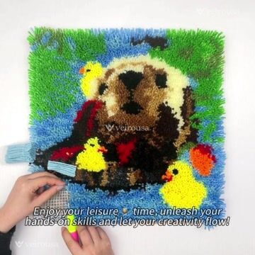 Otter and Duckling Joy Latch Hook Pillow Kit for Adult, Beginner and Kid