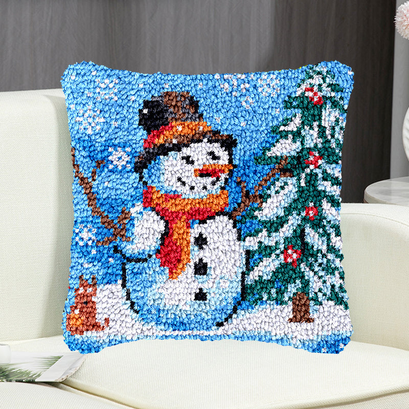 Kit de cierre de gancho para funda de almohada con muñeco de nieve de invierno para adultos, principiantes y niños 