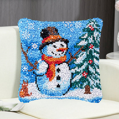 Kit de cierre de gancho para funda de almohada con muñeco de nieve de invierno para adultos, principiantes y niños 
