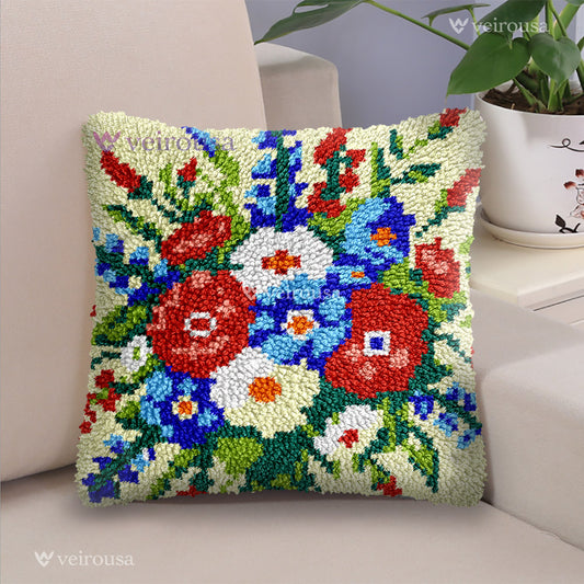 Blooming Flowers Pillowcase Latch Hook Kits for Adult, Beginner and Kid