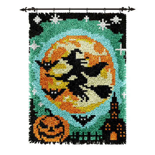 Halloween Night Flying Witch - Latch Hook Rug Kit