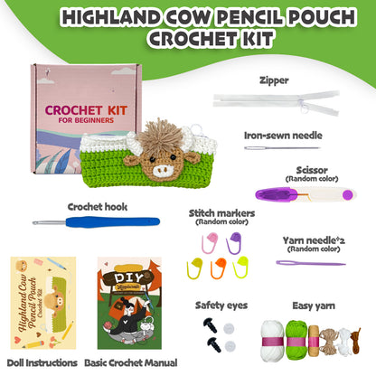 Highland Cow Pencil Pouch Crochet Kit