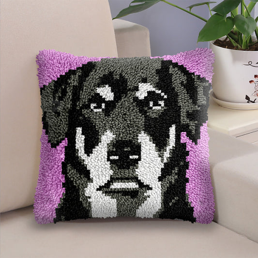 Black Labrador Dog Pillowcase Latch Hook Kit for Adult, Beginner and Kid