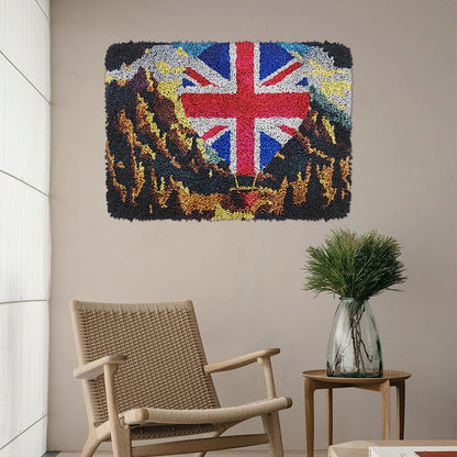 Kit de alfombra de gancho con globo y bandera británica para adultos, principiantes y niños