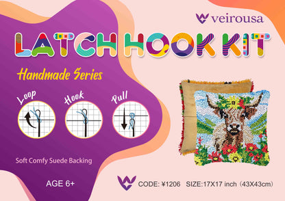 Kit de almohada con diseño de vaca escocesa con flores y cierre de gancho para adultos, principiantes y niños