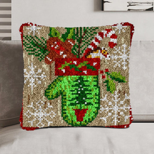Guantes navideños verdes, funda de almohada, kit de cierre con gancho para adultos, principiantes y niños 