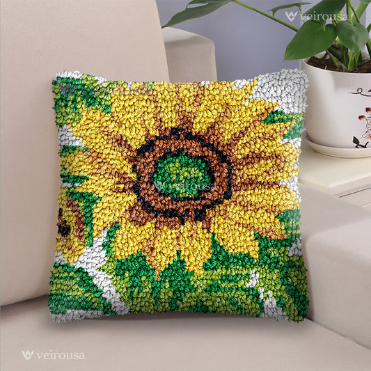 Big Sunflower Latch Hook Pillow Kit for Adult, Beginner and Kid