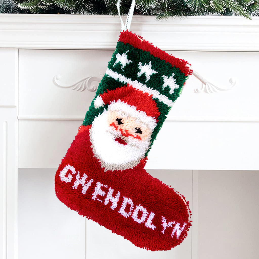 DIY Name Santa Claus Christmas Stocking DIY Latch Hook Kits for Beginners