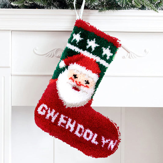 DIY Name Santa Claus Christmas Stocking DIY Latch Hook Kits for Beginners