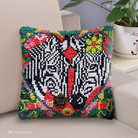 Two Loving Zebras Latch Hook Pillow Kit for Adult, Beginner and Kid