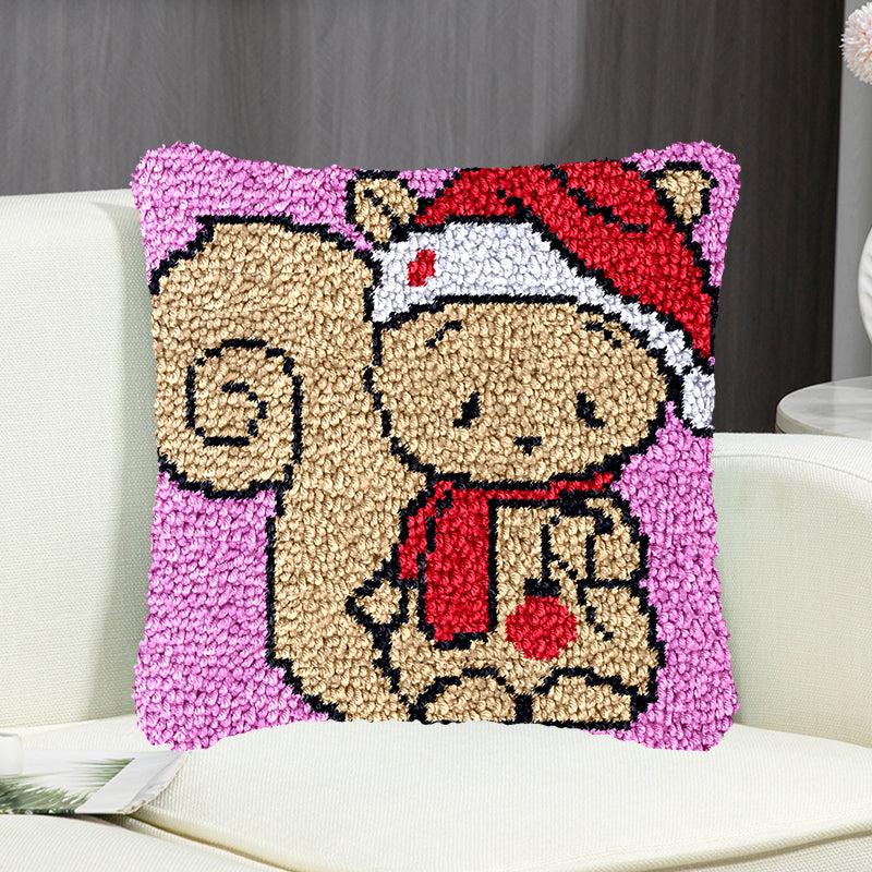 Kit de cierre de gancho para funda de almohada con diseño de ardilla navideña para adultos, principiantes y niños