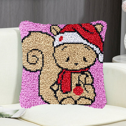 Kit de cierre de gancho para funda de almohada con diseño de ardilla navideña para adultos, principiantes y niños