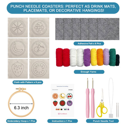 Fruits Punch Needle Coaster Kit - 6PCS