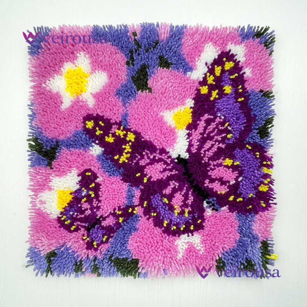 Butterfly and Flowers - Latch Hook Pillow Kit