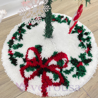 Holiday Wreath Christmas Tree Skirts Latch Hook Kit for Beginner