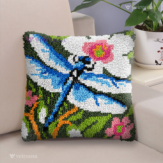 Dragonfly in the Pond Pillowcase Latch Hook Kit for Adult, Beginner and Kid