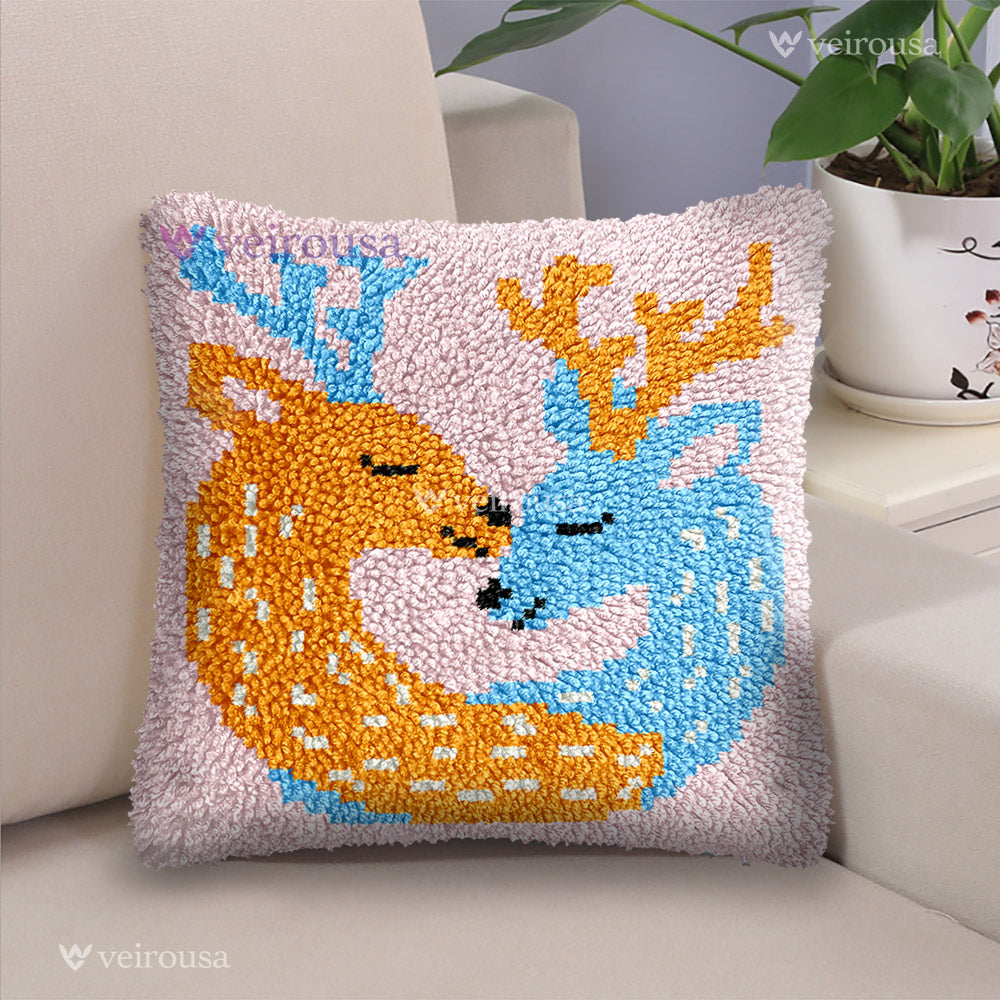 Deer Embrace - Latch Hook Pillow Kit