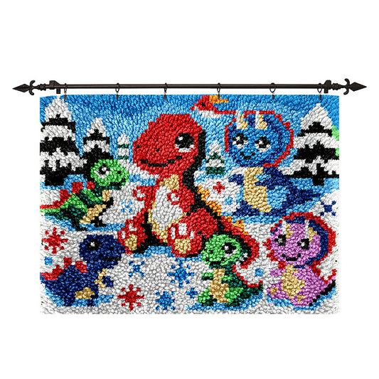 Dinosaur - Snow Scene Rug Latch Hook Kits for Beginners