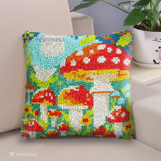 Mushroom Forest Pillowcase Latch Hook Kit for Adult, Beginner and Kid