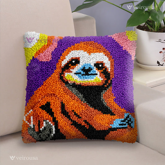 Smiling Sloth Pillowcase Latch Hook Kit for Adult, Beginner and Kid