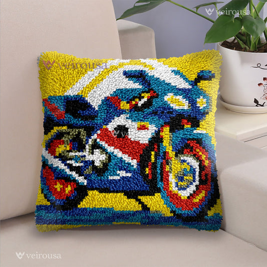 Handsome Motorcycle - Latch Hook Pillow Kit