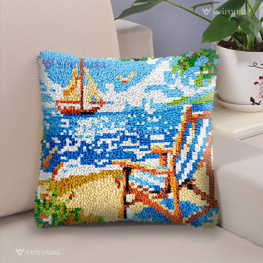 Beach Views Pillowcase Latch Hook Kits for Adult, Beginner and Kid
