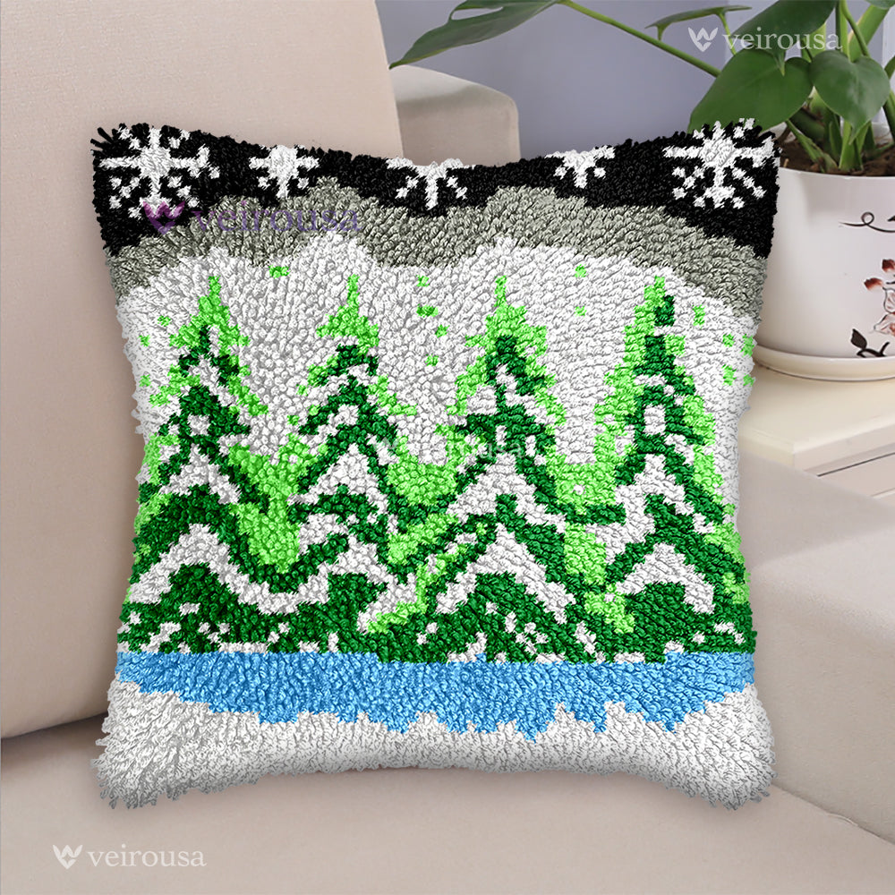 4 Christmas Trees Pillowcase Latch Hook Kit for Adult, Beginner and Kid